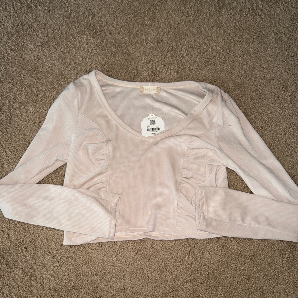 Altar'd State Tan and Cream Fitted Crop Blouse